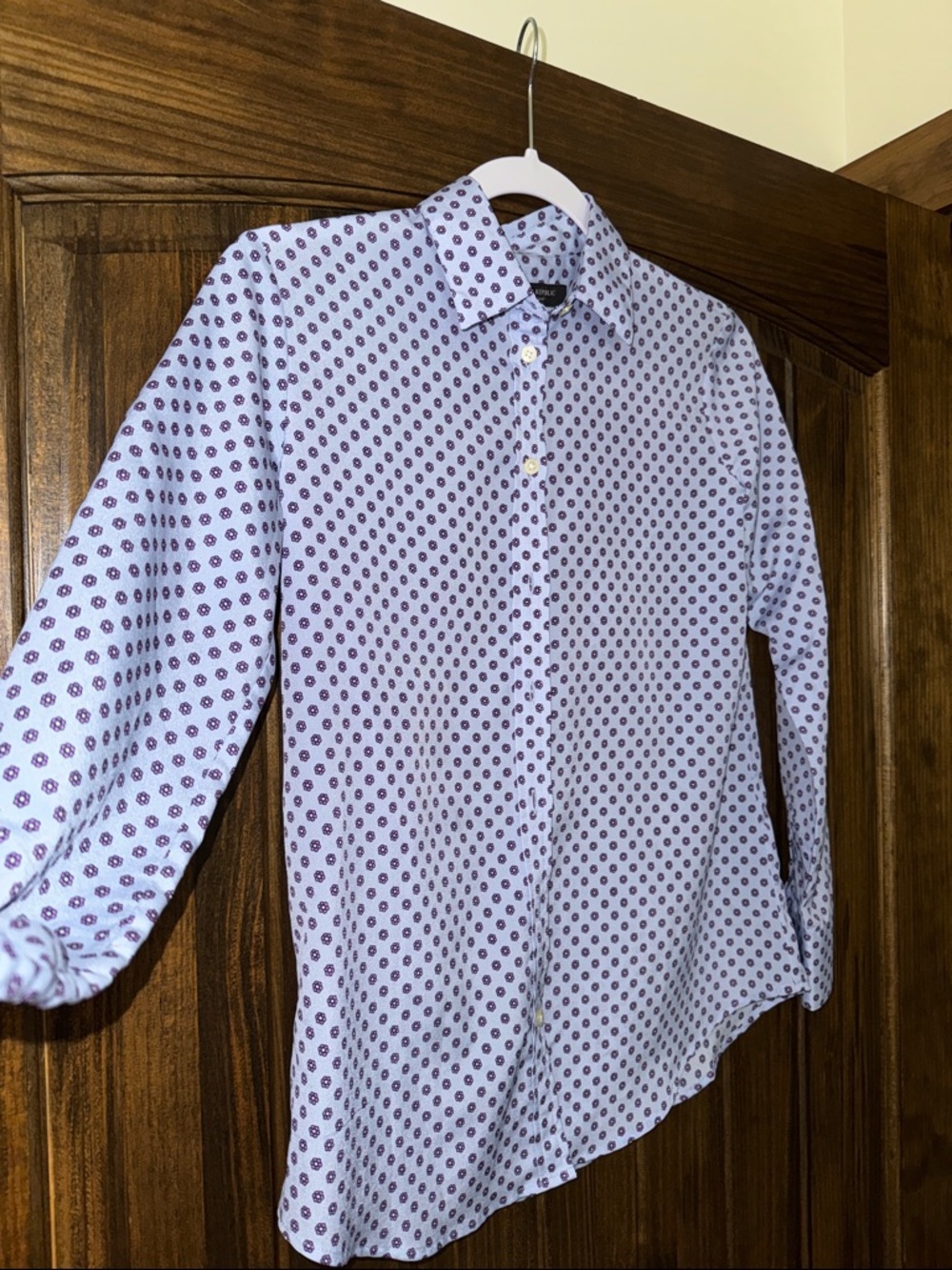 Banana Republic Light Blue Button-Up Shirt with Navy Dot Print